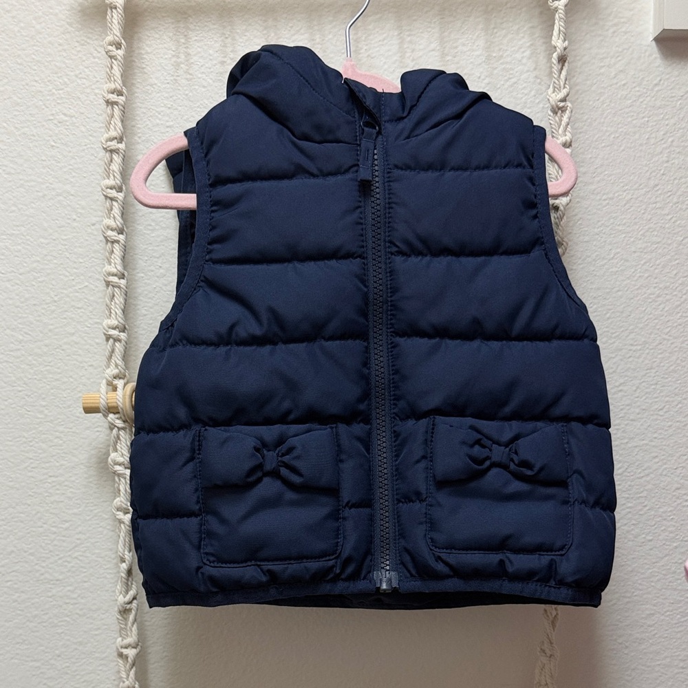 Gymboree Navy and Light Pink Quilted Hooded Vest - Girls